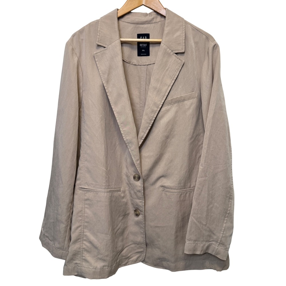 Gap Womens Softsuit Blazer XXL Sand Khaki Tencel Lyocell Lightweight Minimalist